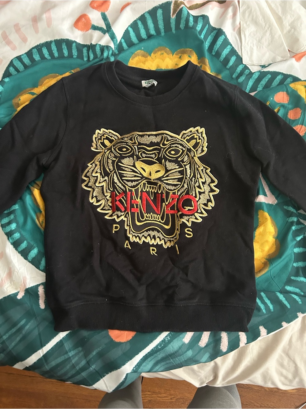 Kenzo Black Sweatshirt with Gold & Red Tiger Emblem